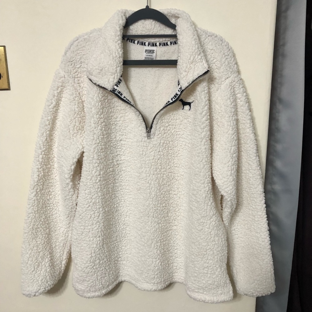 PINK White Sherpa Quarter-zip